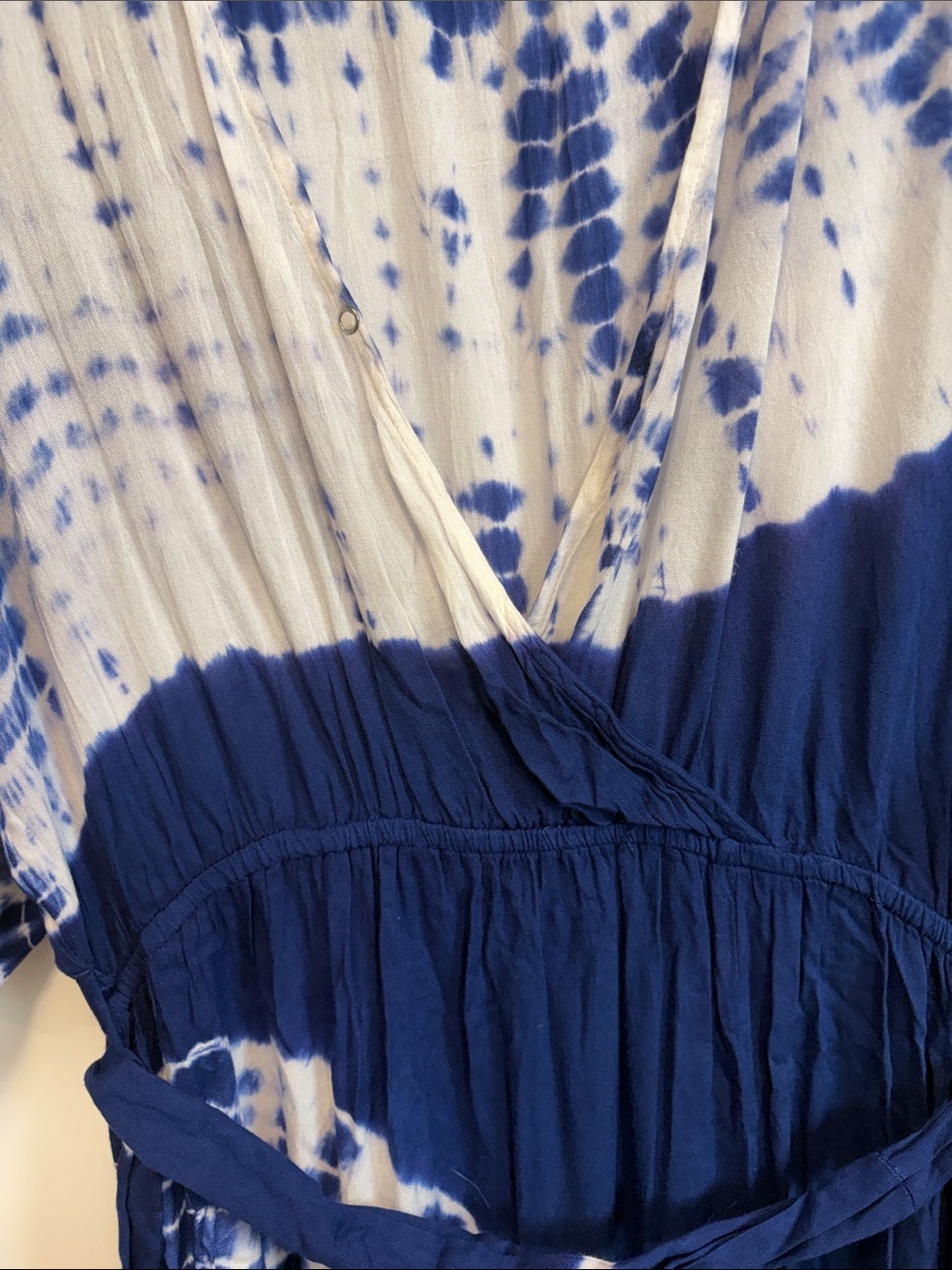 Japna Navy and White Tie-Dye Wrap Maxi Dress with Side Tie - Picture 12 of 15